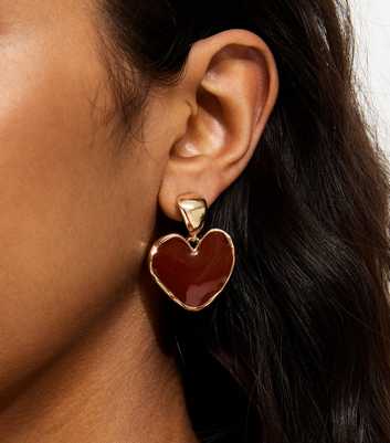 Dark Brown Enamel Heart Shaped Earrings