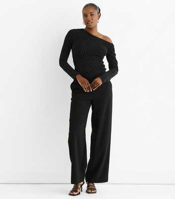 Gini London Black Diamante Embellished Off The Shoulder Top