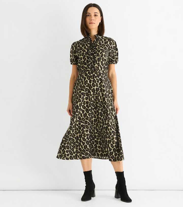 is green goddess dressing keto friendly Green with Black Leopard Ray Flute Sleeve Midi Tea Dress Scamp & Dude main image 1