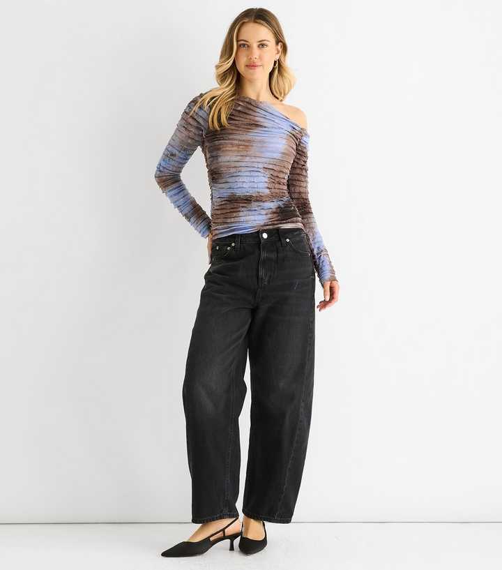 Gini London Tan and Blue Tie Dye One Shoulder Top