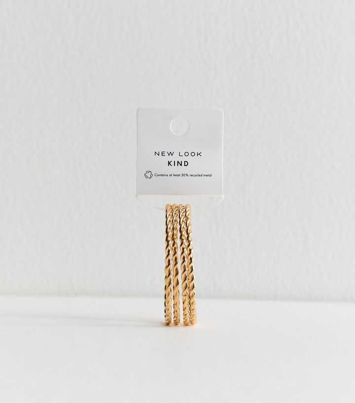 Pack of 4 Gold Tone Weave Textured Bangles 