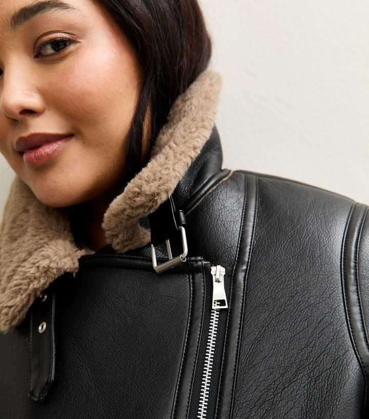 new look black aviator jacket with fur