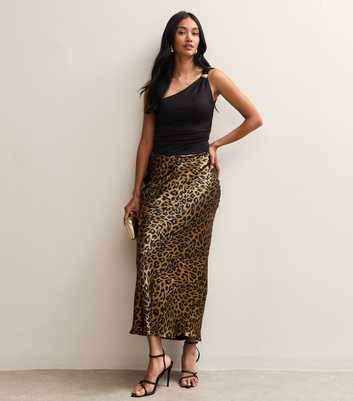 Gold Animal Print Satin Bias Cut Midi Skirt