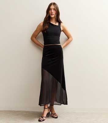 Black Chiffon and Velvet Midi Skirt