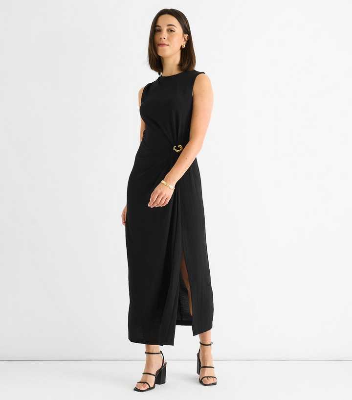 Gini London Black Ruched Metal Trim Midi Dress
