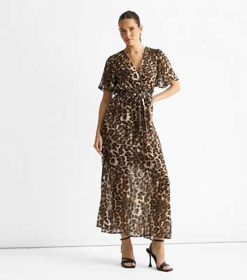 Gini London Brown Animal Print Wrap Midi Dress