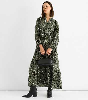 Gini London Light Khaki Animal Print Tiered Midi Dress
