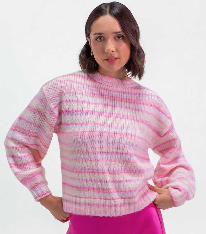 Sunshine Soul Light Pink Rainbow Stripe Balloon Sleeve Jumper