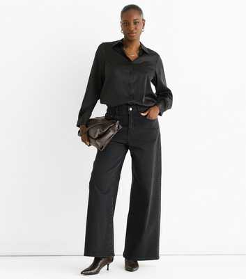 Gini London Black Satin Loose Fit Shirt