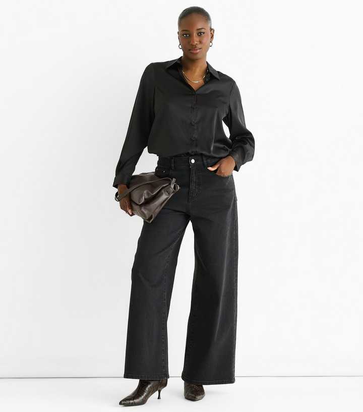 Gini London Black Satin Loose Fit Shirt