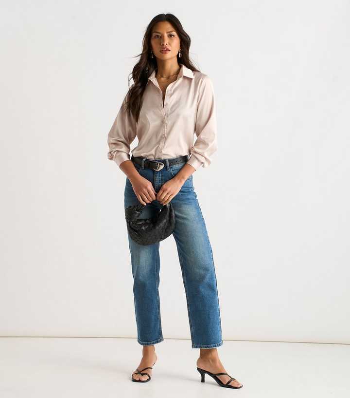 Gini London Cream Satin Loose Fit Shirt