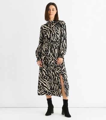 Gini London Black Animal Print Slit Hem Satin Midi Dress