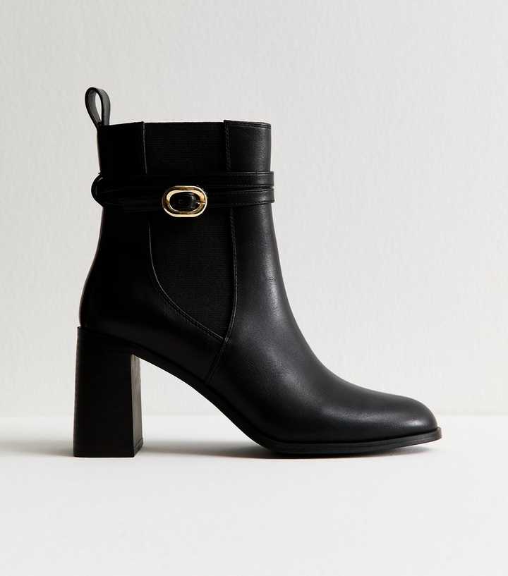 Black Wrap Buckle High Heel Chelsea Boots