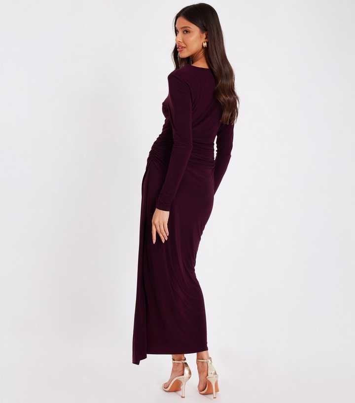 velvet square neck long sleeve dress Zapakasa Women Dark Green Velvet Long Sleeves Holiday Party Dress with Slit  Sheath Square Neck Ruched Backless Long Formal Dress