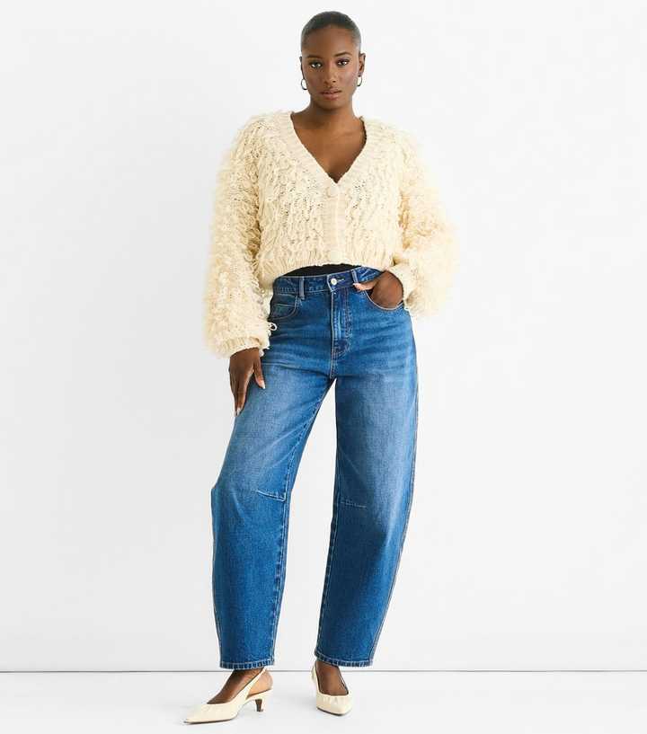 Gini London Cream Textured Loop Knit Cropped Cardigan