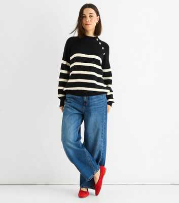 Gini London Black Ribbed Knit Striped Jumper