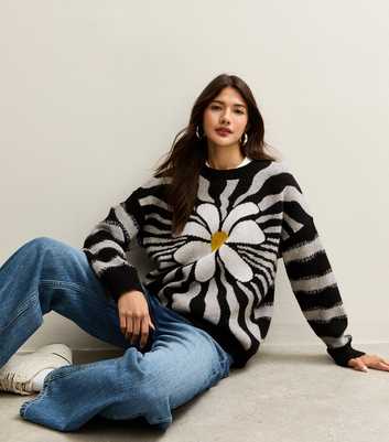 Gini London Blue Floral Pattern Oversized Jumper