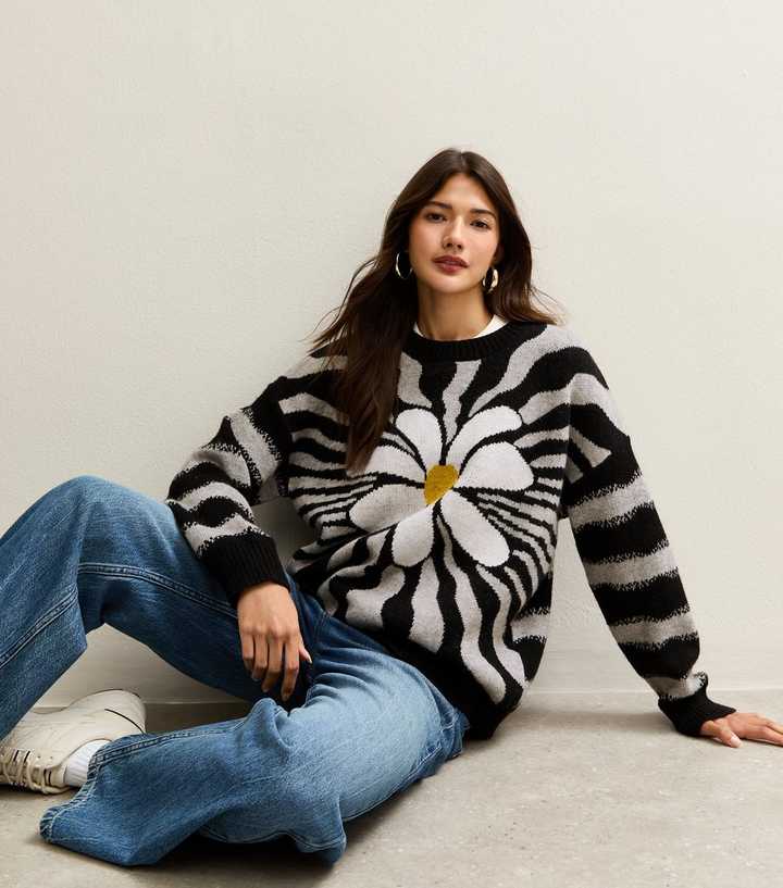 Gini London Blue Floral Pattern Oversized Jumper