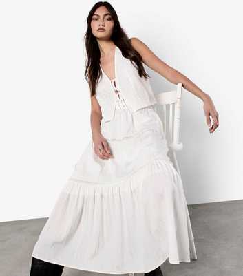Apricot White Crochet Insert Tiered Maxi Skirt