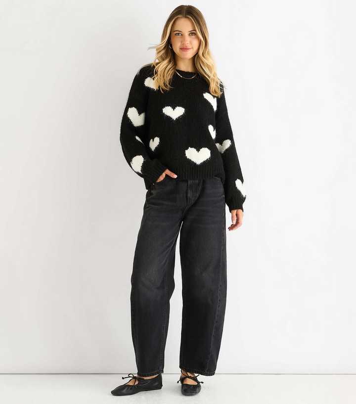 Gini London Black Contrast Heart Jumper