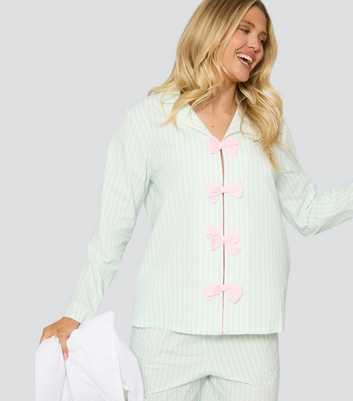 Loungeable Green Striped Bow Applique Pyjama Set
