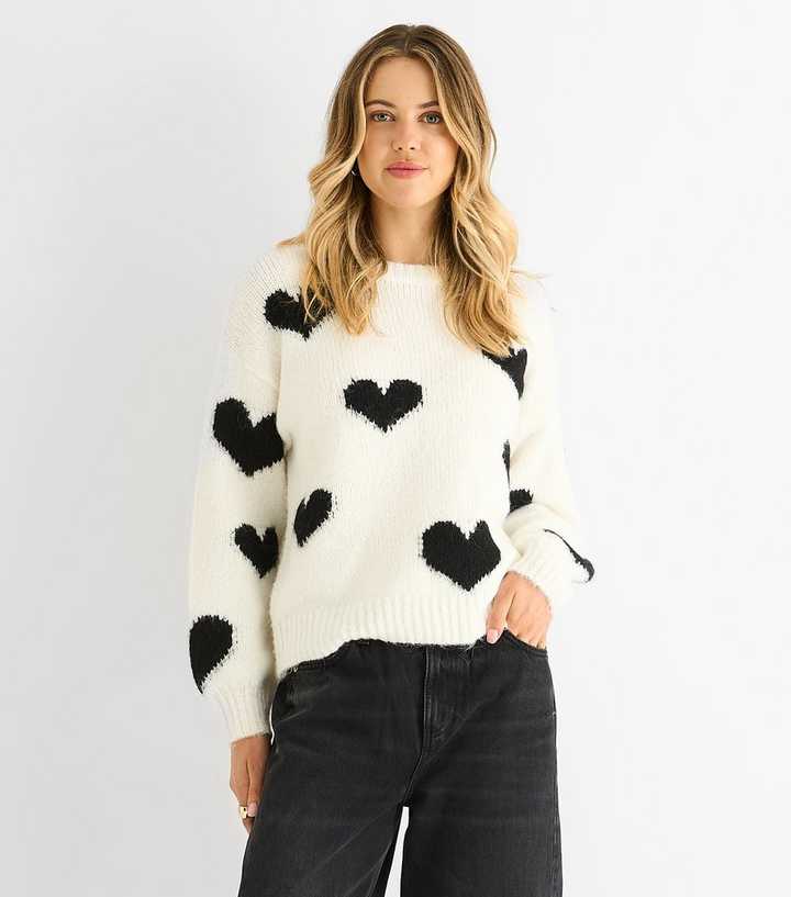 Gini London Cream Contrast Heart Jumper