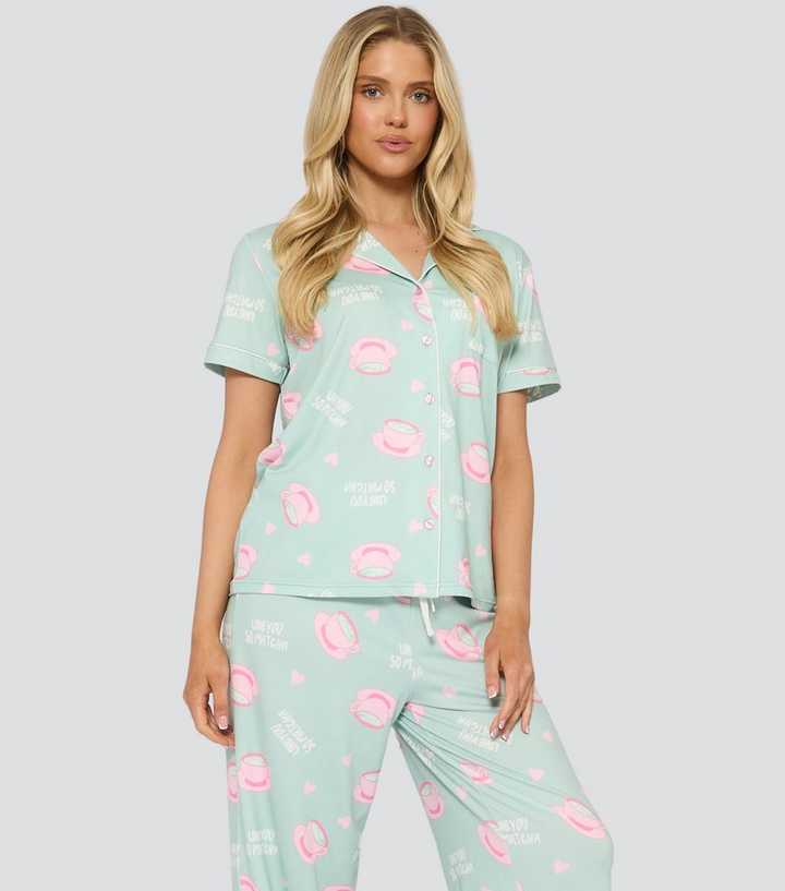 Loungeable Green Love You So Matcha Print Pyjama Set