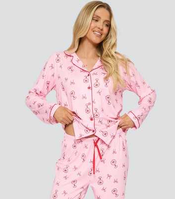 Loungeable Pink Martini Glass Print Pyjama Set
