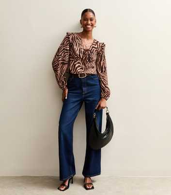 Brown Zebra Print Ruffle Blouse
