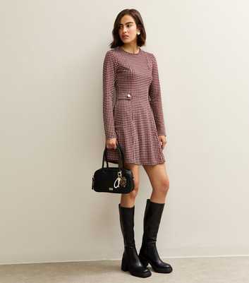 Red Check Long Sleeve Mini Dress