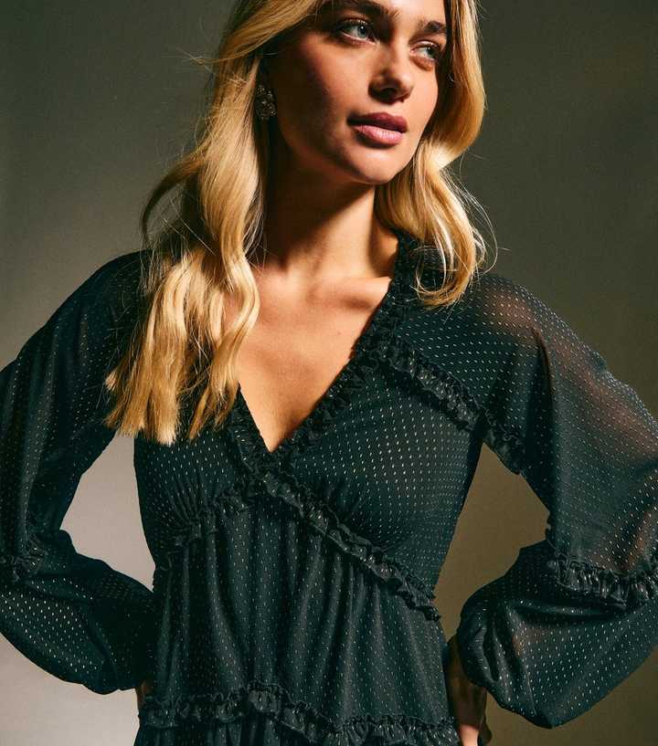 Black Chiffon Gold Fleck Mini Dress | New Look Black Chiffon Gold Fleck Mini Dress | New Look