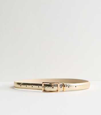 Gold Tone Metallic Faux Snake Skinny Belt