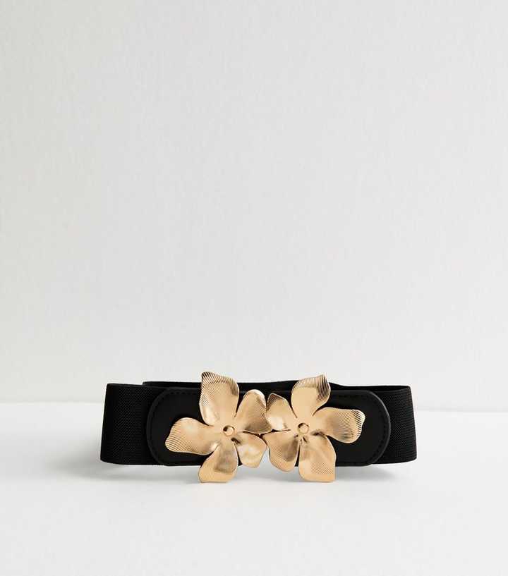 Black Flower Buckle Stretch Belt