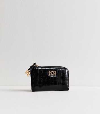 Black Faux Leather Logo Plaque Cardholder Purse