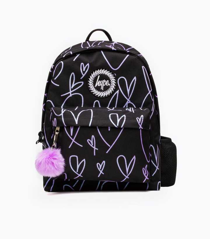 HYPE Black Glitter Heart Print Backpack | New Look