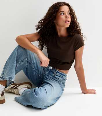 Girls Dark Brown Ruched Side Cap Sleeve T-Shirt