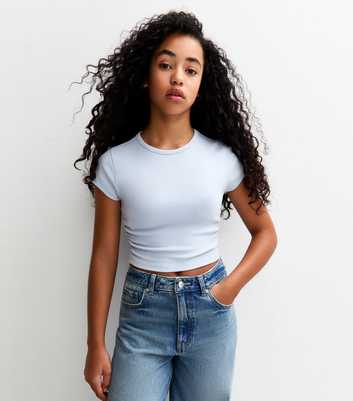 Girls Light Blue Ruched Side Cap Sleeve T-Shirt