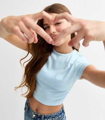 Girls Light Blue Ruched Side Cap Sleeve T-Shirt