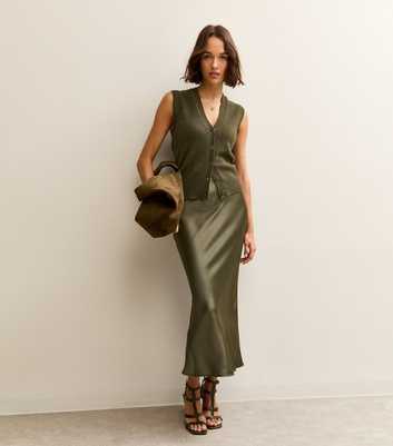 Light Khaki Satin Bias Cut Midi Skirt