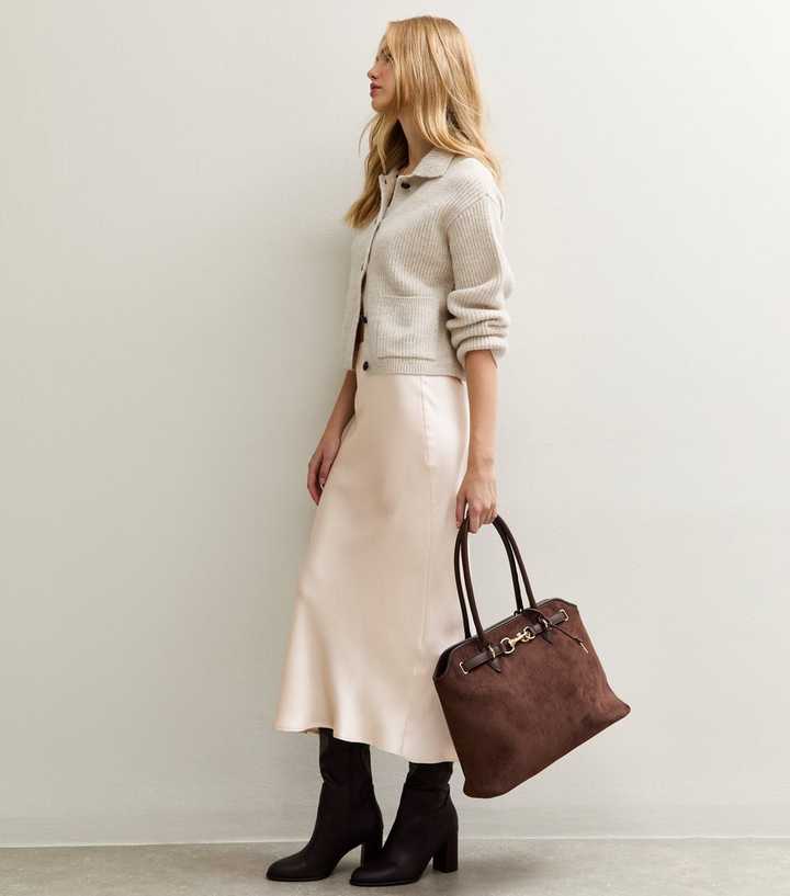 Pale Pink Satin Bias Cut Midi Skirt