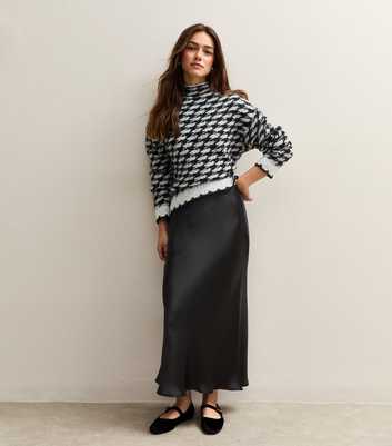 Petite Black Satin Bias Cut Midi Skirt