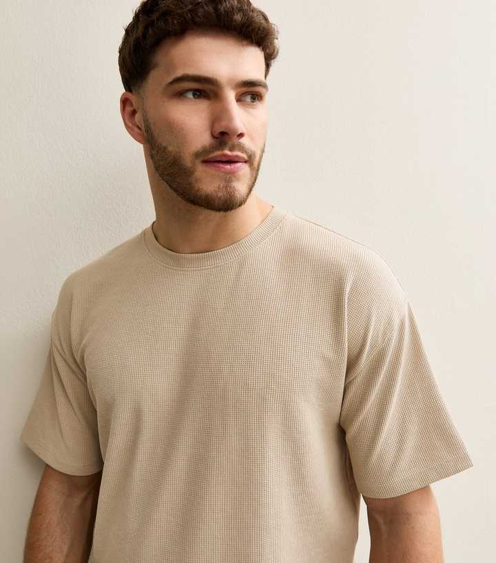 Tan Waffle Oversized Texture T-Shirt
