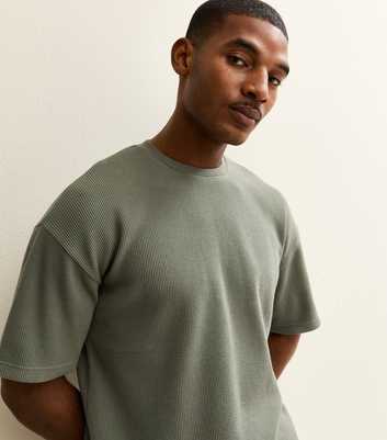 Light Khaki Oversized Waffle Texture T-Shirt