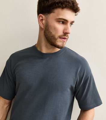 Dark Blue Oversized Waffle Texture T-Shirt