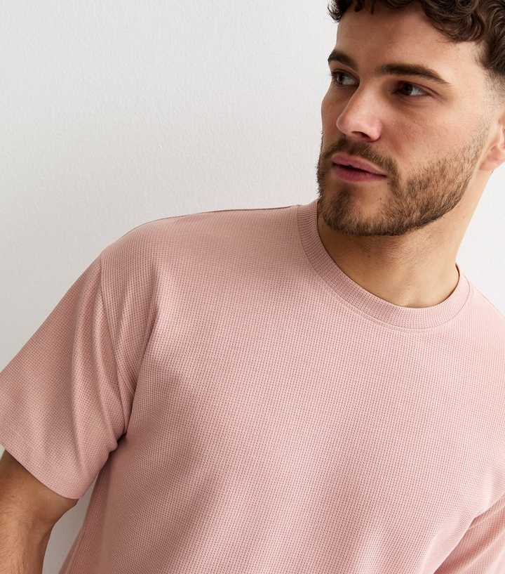 Pink Oversized Waffle Texture T-Shirt