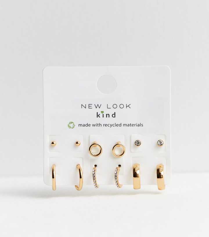Pack of 6 Gold Tone Hoop and Diamante Earrings