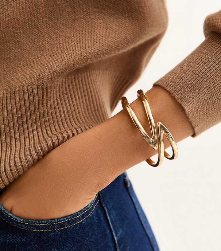 Gold Tone Wrap Around Hinged Cuff Bracelet
