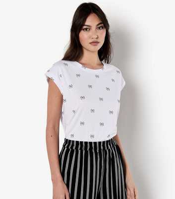 Apricot White Bow Print T-Shirt