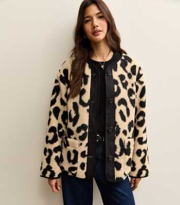 Cream Leopard Print Borg Textured Jacket