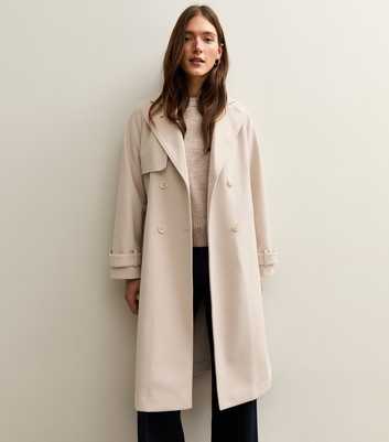 Off White Brushed Double Breasted Trench Coat